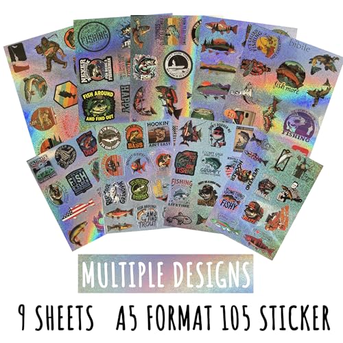 105Pcs Funny Fishing Stickers - Holographic Waterproof Vinyl Decals for Scrapbooks, Laptops, Water Bottles, Tackle Boxes - Ideal Gift for Fishermen, Dad, Fishing Lovers - style: Funny Fishing Stickers