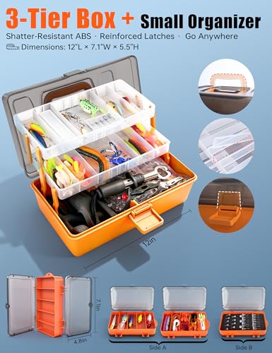 Large 3-Layer Tackle Box with Tackle Included, 417Pcs Fishing Lures Kit with Bonus Small 2-Sided Box & Gloves, Pliers, Crankbait, Hooks, Freshwater Bass Fishing Gear Gift for Men & Kids