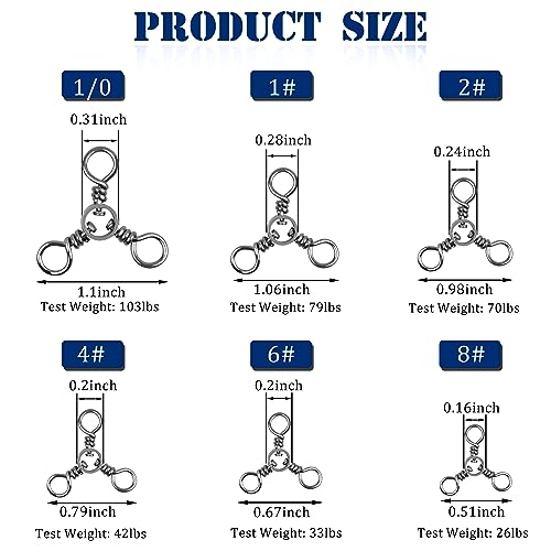 3 Three Way Swivels Fishing Tackle for Catfish Rig, 30/60pcs T-Turn Swivels Triple Cross Line Swivels Stainless Steel Fishing Lure Connectors for Trolling Catfish Rig Saltwater Freshwater 30-220lbs - size: 4#_42lbs_60pcs