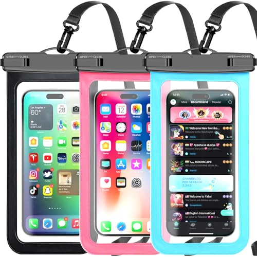 Famoby 3 Pack Multicolor Waterproof Phone Pouch, Cell Phone Waterproof Case Dry Bag,Protection Level: IP68,Beach Cruise for iPhone,Samsung,and More,Lanyard Included,(Fits Up to 8.3"),Black,Blue,Pink - color: Multicolor 3 Pack,Black,Blue,Pink