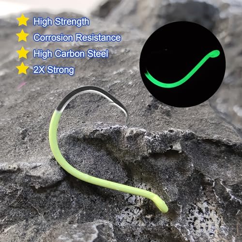 Eupheng Glow in Dark Circle Hooks 2X Strong Offset Freshwater Saltwater Fish Hooks for Catfish Bass Trout, Pack of 10, Available in 8 Sizes (#4 to 5/0) Luminous Circle Hooks - size: 1/0_10pcs