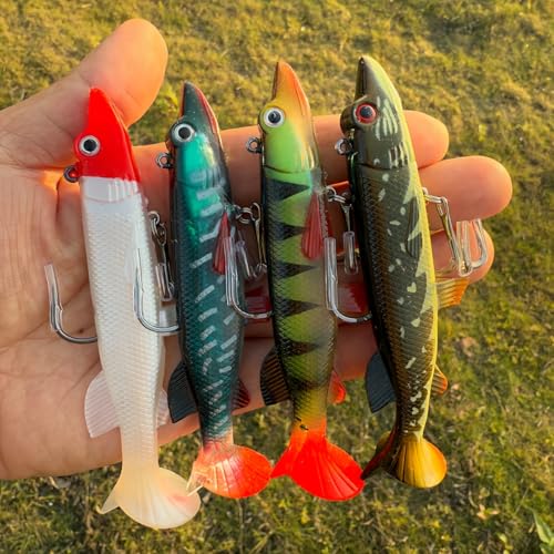 Soft Fishing Lures Shad Minnow Swimbaits, Pre-Rigged Jig Heads Paddle Tail Swim Baits for Bass, Trout, Walleye, Crappie, Sinking Jigs Bait for Saltwater Freshwater, Fishing Gifts for Men - color: A