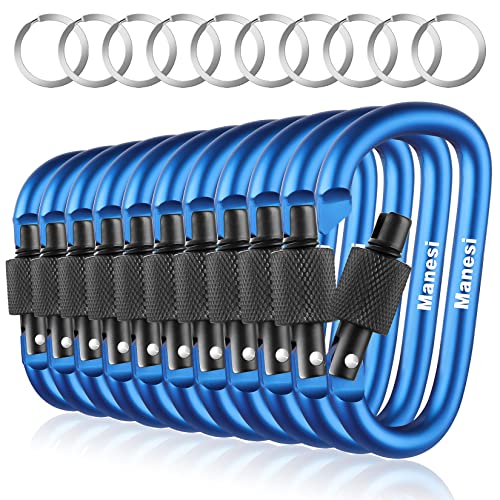 10 Pack 3Inch Aluminum D Ring Key Rings Hiking Clips Locking Carabiner for Hiking Camping Fishing and Outdoor Use，Clips with Screw Gate Multicolored - color: Dark Blue