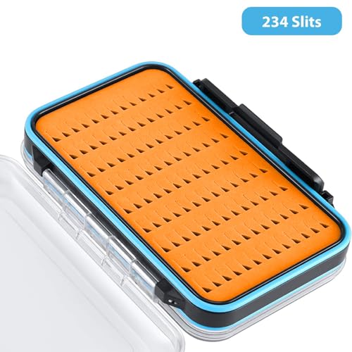 Gonex Fly Boxes for Fly Fishing Jig Boxes Two-Sided Waterproof Lightweight Fly Fishing Box Easy Grip Transparent Lid Fly Fishing Lures Box Sizes A+B+C, Orange - color: Orange, Black, Transparent, size: SizeA+SizeB+SizeC