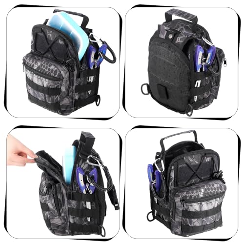 Sosation 134 Pcs Fishing Tool Fishing Tackle Box Kit and Equipment for Adults Beginner Gift, Hook Remover, Pliers Kit, Backpack Tackle Container Lures, Lip Gripper, Weigh Scale - color: Python Pattern