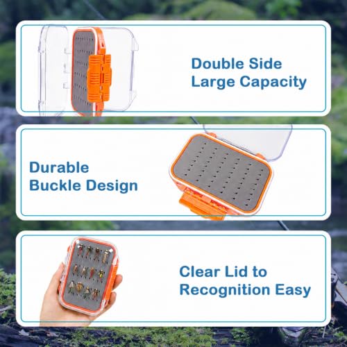 Aventik 2 Sided Clear Fly Fishing Box Waterproof Floating Fly Case with Easy Grip Foam Large Capacity Lightweight Storage for Nymph, Wet, Dry Flies & Lures (2XOrange, SIZE A:4.24X3.04X1.36inch) - color: 2XOrange, size: SIZE A:4.24X3.04X1.36inch