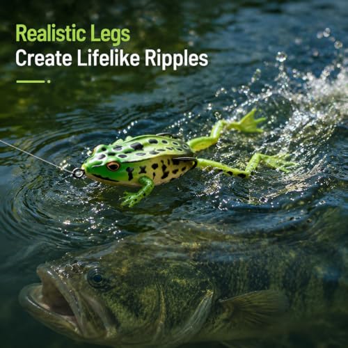 Topwater Frog Lures 5 Pack - Weedless Hollow Body Popping Frog for Bass Fishing, Lifelike Action with Double Hooks for Topwater Strikes