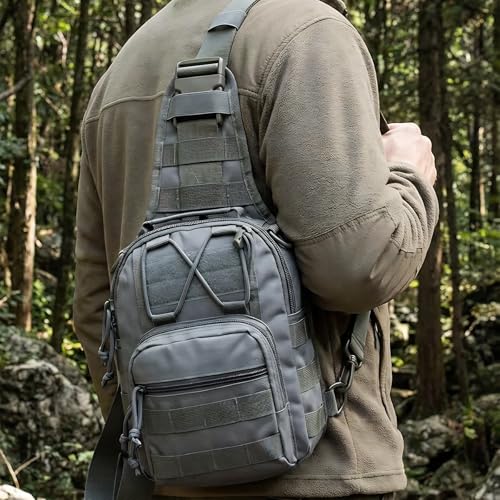 Viriber Tactical Backpack, Waterproof Military Cross-body Molle Sling Shoulder Backpack Chest Bag for Outdoor Every Day Carry gray - color: Gray