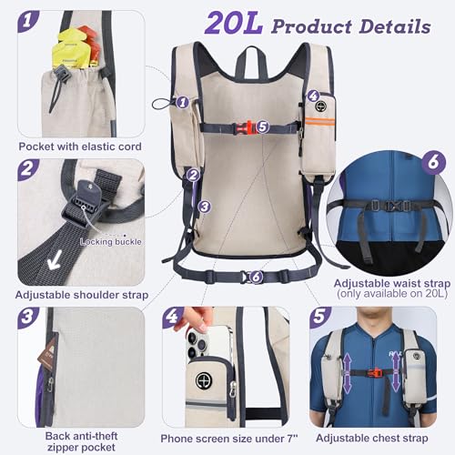 BECOJADDE 20L Small Hiking Backpack for Men Women Foldable Packable Back Pack Ultralight Hiking Daypack for Travel Camping Outdoor, Beige Purple - color: Beige Purple, size: 20L
