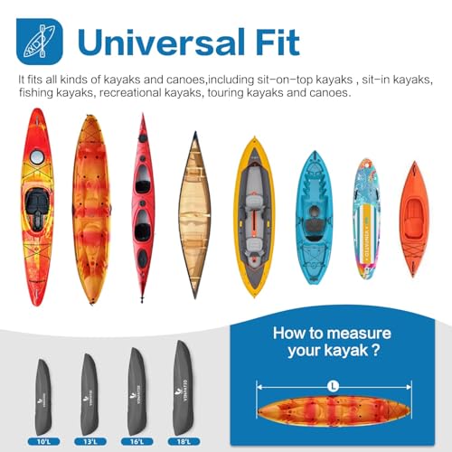 Kayak Cover 600D, Waterproof Full Coverage Canoe Cover with Zipper, Kayak Covers for Outdoor Storage, Heavy-Duty UV Protection and Tear & Dust Resistant for 13 ft Fishing Boats & Paddle Boards - size: 13ft Long, 30inch Beam Width