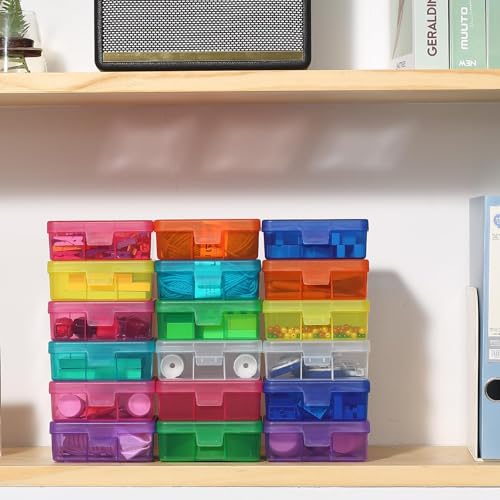 novelinks Plastic Small Storage Containers with Lids for Organizing | 18 Pack, Small Color, Task Boxes for Special Education, Board Game Storage Containers, Balloon Storage Organizer, Mini Box - color: 18 Pack Small -Color