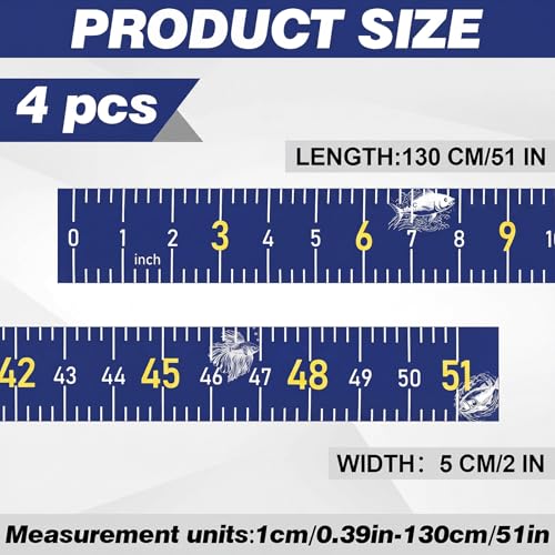4 Pack Fishing Ruler for Boat 51" Self Adhesive Fishing Measuring Tape Fish Measuring Decals Waterproof Self Adhesive Measurings Ruler Sticker (Blue) - color: Blue