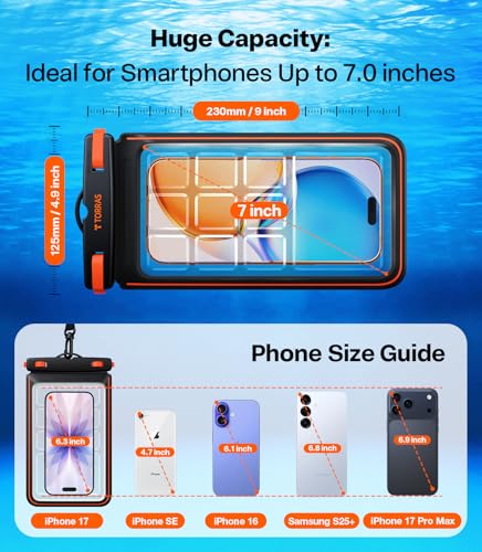 TORRAS IPX8 Waterproof Phone Pouch Floating, Underwater Screen Touchable, Water Proof Case with Lanyard for iPhone 17 Pro Max 16 S26, Cellphone Dry Bag Cruise Essentials 7.0 inch, Black - color: 1 Pack-Black