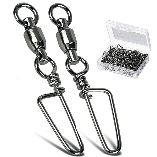 AMYSPORTS Saltwater Connector Fishing Snap Swivel High Strength Snaps Swivel Freshwater Ball Bearing Fishing Swivels Stainless Steel Corrosion Resistant Black Nickel - size: Size 5+5 (121lb) 25 pcs