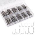 500PCS Barbed Fishing Hooks, 10 Sizes High Carbon Steel Fish Hooks, High Strength & Sharp Point with Plastic Storage Box, Suitable for Freshwater & Saltwater