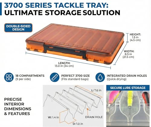 Fishing Lure Box Double-Sided: 3 Packs Large Saltwater Lure Storage Tackle Box for Crankbait Jerkbait Squid Jig Case Organizer - 18 Grids (Orange) - color: Orange