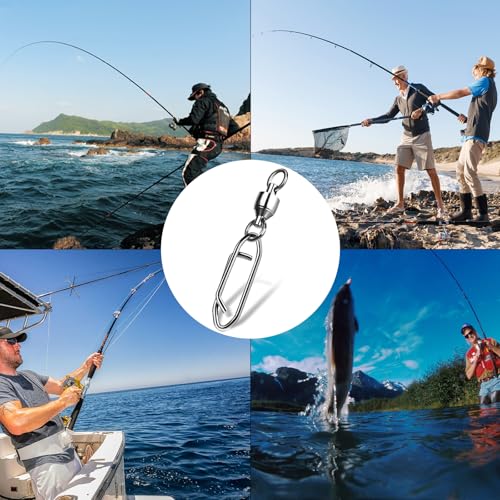 9KM DWLIFE Fishing Swivels & Quick-Change Clips 25Pcs Pro Saltwater 360° Spin Stainless Steel Snap Swivels for Lure/Bait Heavy-Duty Corrosion-Proof - size: 3#