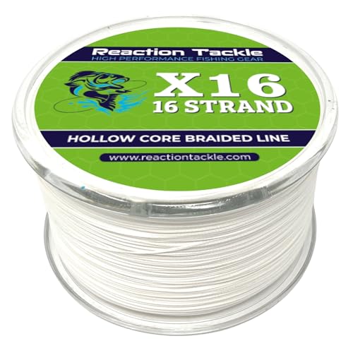 Reaction Tackle Hollow Core Braided Fishing Line - 16 Strand Splice Ready Braid for Knotless Leader Connections, Freshwater and Saltwater Trolling and Offshore - color: White, size: 200 Lb (500 Yards)