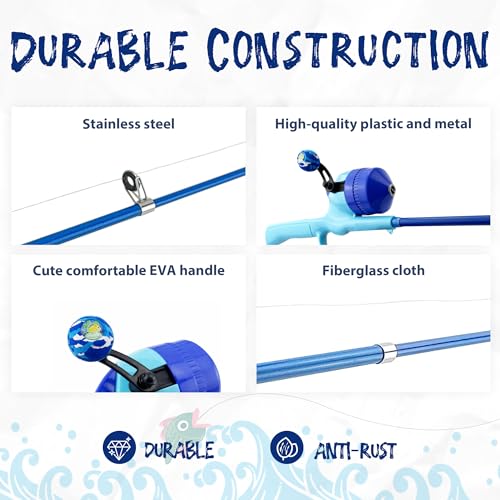 Kids Fishing Pole, Telescopic Fishing Rod, Toddler Collapsible Fishing Rod and Reel Combo with Tackle Box, Fishing Line, Bobber, and Soft Lures for Boy, Girl, Youth, Beginner, Over 4 Years Old - color: blue