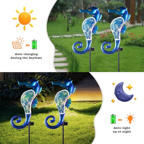 Yiosax-Solar Outdoor Lights Decorative-Yard Outdoor Decor-Garden Stakes Seahorse Decorations Waterproof 7 LED Light Decor Ocean Beach Theme for Lawn Path Yard Decoration Gift Idea Mom Women - style: Seahorse