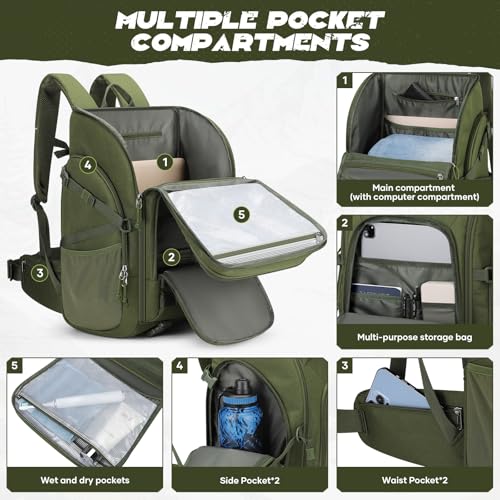 Maelstrom Tactical Backpack for Men, Water Resistant 40L Military Bag | Molle System, 900d Polyester, Laptop Pocket, Load Compression, Tripod Straps, For Hunting, Travel, Hiking,Gym, Camping - color: C.army Green