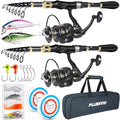 PLUSINNO Fishing Rod and Reel Combo, Telescopic Fishing Pole Kit with Spinning Reel, Tackle Box, Fishing Lures and Travel Carrying Bag, Fishing Gear Gifts for Men - color: 2pack Full Kit with Carrier Case, size: 2.1M 6.89FT
