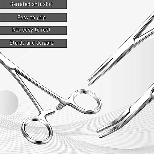 BBTO Hemostat Curved and Straight Hemostat Forceps Piercing Pliers Forceps, Stainless Steel Straight and Curved Pliers, Fishing Tweezer(Silver,4 Pcs) - color: Silver