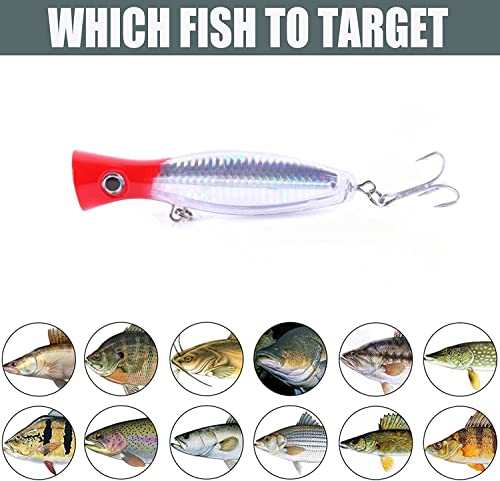 Popper Fishing Lure Set, 3 PCS Topwater Popper Lures 3D Eyes Fishing Accessories for Saltwater Surface Casting and Freshwater Fishing Gt Tuna Kingfish Large Predator Fish (5.11in, 1.48Oz) - color: A