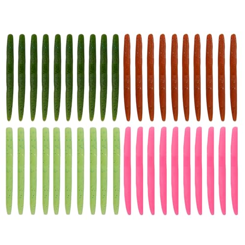 Soft Worm Bass Baits with Salted Hook Slot FS/RE-04 | Built-In Hook Slot Soft Plastic Bass LuresMulti-Rig Compatibility realistic movement Easy Portability ideal size - color: Mixed Color-40pcs