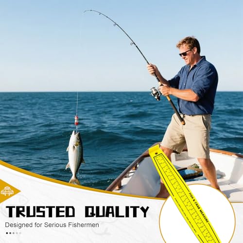 Fish Measuring Board, 32-Inch Foldable Fish Ruler with Lanyard Eyelet, Lightweight Bump Board for Boat and Kayak, Folds to 16 Inches, Dual-Sided Inch/CM Scale, Yellow