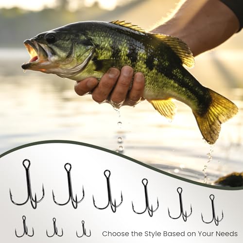 Pristis 3X Strong Fishing Treble Hooks, High Carbon Steel Sharp Barbed Tripple Round Bend Hook Kit Set for Lure Bait, Needle Point for Saltwater Freshwater Bass Trout Tuna Catfish Pike - size: 2/0 - 16 Pack