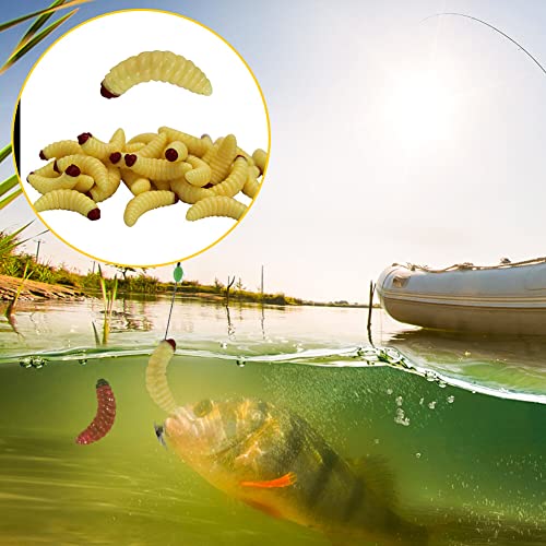 Eforcase 200PCS Bass Fishing Worms Lures, Soft Plastic Maggot Baits Bread Worm Fishing Lure, Fishing Bait Artificial Worms Fishing Lures Fake Maggots Bread Worm for Fishing and Prank Props