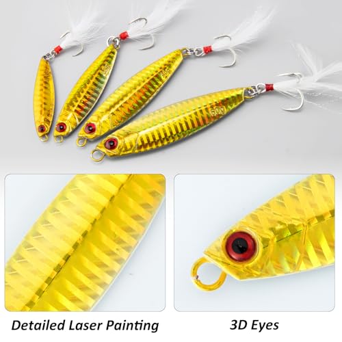 Dr.Fish 5 Pack Metal Jigging Spoon Saltwater Fishing Jigs Spoons Lures Casting Vertical Diamond Jig Lures Freshwater Bass Striper Mackerel Halibut - color: Long Casting Jig, size: 3/8oz-Hook #8