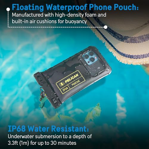 Pelican 2 Pack Marine Waterproof Phone Pouch (Regular) -Black/Hi-Vis Yellow | Touchscreen IP68 Floating Waterproof Phone Case w/Detachable Lanyard - Fits All Phones - Beach Cruise Ship Travel Essentials - color: Black/Neon - 2 Pack - Regular, size: Regula