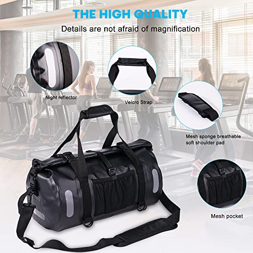 WILD HEART Waterproof Bag Duffel Bag 20L 30L 40L with Welded Seams Shoulder Straps, Mesh Pocket for Kayaking, Camping, Boating,Bicycle,Motorcycle - color: balck, size: 30L