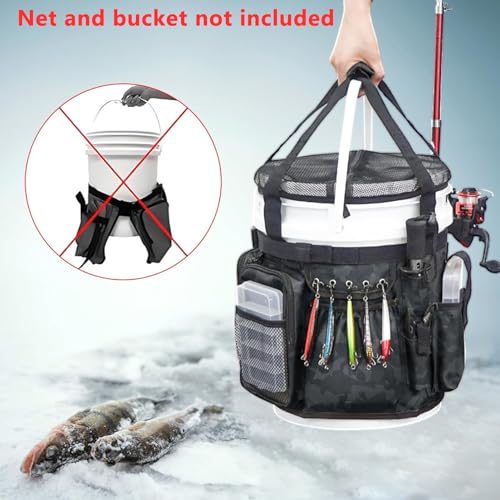 Fishing Bucket Backpack Fishing Bucket Organizer with Multi Pocket Fishing Gear and Accessories Organizer Suitable 5 Gallon Bucket Multi-functional Tool Bucket Bag for outdoor