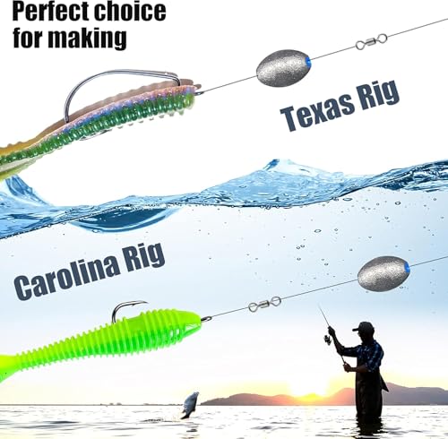 Egg Sinkers Bullet Fishing Weights Oval Shaped with Plastic Core Slip Sinkers for Catfish Fishing Casting Saltwater and Freshwater 1/5oz to 2oz - style: 2oz-60g-8pcs