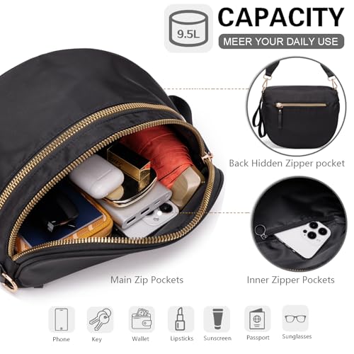 Pure Colour Crossbody Bum Bags for Women Spacious Checkered Cross body Bag Nylon Trendy Fanny Pack for Travel - color: Black