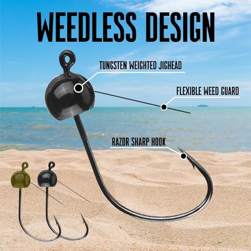 Reaction Tackle Tungsten Bladed Underspin Swimbait Hooks, Weighted Weedless Jig Heads for Bass, Pike, and Musky, Freshwater and Saltwater Fishing (3-Pack) - color: Black, size: 1/8 oz Weedless