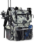 HXLGMD Fishing Backpack with Rod Holders, 43L Large Water Resistant Tackle Bag Storage Gear and Equipment with Cooler for Men Fishing, Camping, Hiking, Grey - color: Grey Camo