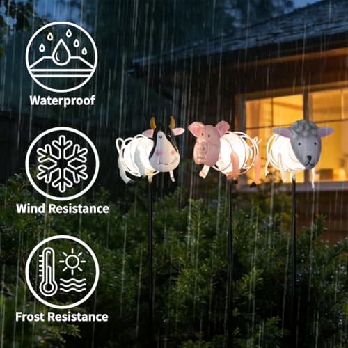 Farm Animal Solar Garden Lights,3Pack Waterproof Decorative Solar Stake Light,Decorative Statues Figurine Lights for Lawn Patio Pathway for Outside - color: Farm Aniamls