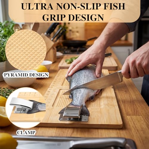 LemonRoad 2 Pcs Fish Cleaning Board with Clamp Foldable Fish Fillet Board Extra Large 24 Inches with Grippy Surface and Non-slip Bottoms Fishing Portable Measuring Table for Fishing Man Woman