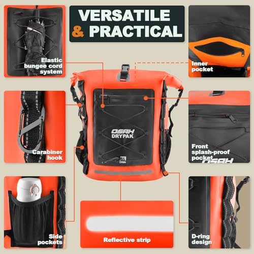 OSAH DRYPAK Waterproof Backpack Dry Bag 35L/55L/85L – Heavy Duty Roll-Top Hiking Backpack Sack Keeps Gear Dry for Travel, Kayaking, Boating, Camping, Rafting and Fishing - color: Orange, size: 35L