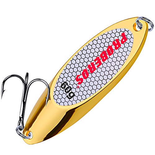 PROBEROS Fishing Spoons Lures Bass Baits Jigging Bait Tackle with Treble Hooks Hard Metal Spoon Fishing Lure Weight Pick 10 Pcs/Pack Silver Gold - color: 10PCS Gold, size: 60G-2.12oz