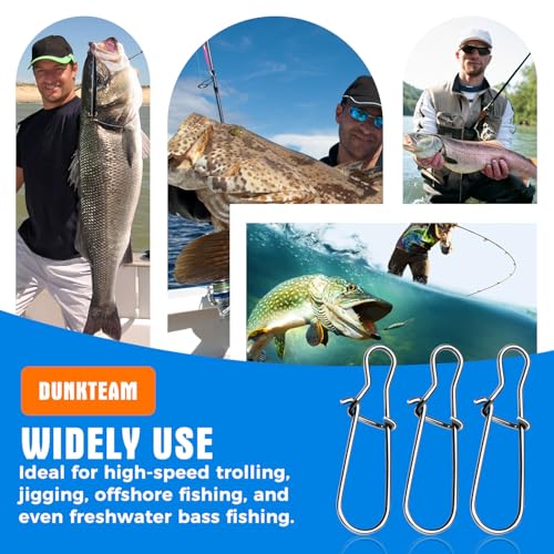 100PCS Size 0-8 Stainless Steel Duo Lock Snap Clip Swivel Lure Snaps Fishing Clips Swivels Fishing Tackle Kit Fishing Snaps Clip High Strength Fishing Gear Hooked Snap - size: #3-45lb-100PCS