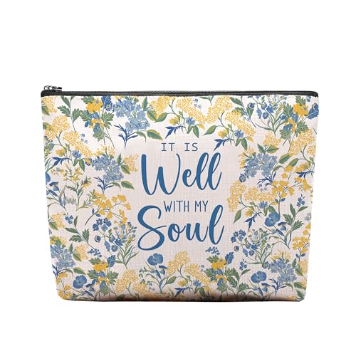 Floral Makeup Bag, Flowers Gifts For Women, Blue Floral Makeup Pouch, Travel Toiletry Bag With Zipper, Birthday Gifts For Women, Travel Toiletry Bag - color: Blue Floral