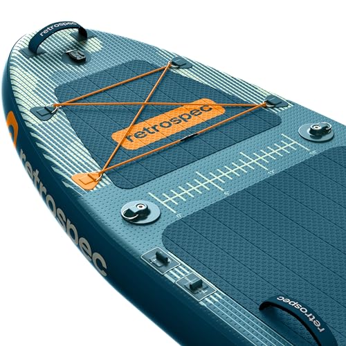 Retrospec June Nano Kids Inflatable Fishing Paddle Board SUP Kayak: 9'6" Hybrid Paddleboard with Rod Holders, Removable Seat - Lightweight Portable Youth Fishing Board - color: River Rock