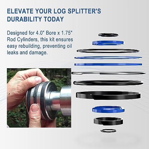 Hydraulic Log Splitter Cylinder Rebuild Seal Kit for 4.0"Bore x 1.75" Rod Cylinder, Huskee Log Splitter Parts Hydraulic Cylinder Rebuild Kit (Pack of 11) - size: For 4.0"Bore x 1.75" Rod Cylinder