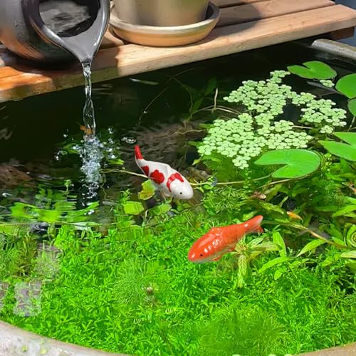 2 Pcs Ceramic Floating Fish, 3.9 Inch Orange Fake Goldfish Decor, Aquarium Tank Koi Accessories Outdoor Pond Glass Bowl Water Garden