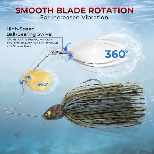 MadBite by KastKing Spinnerbait Fishing Lures, Bass Trout Salmon Walleye Stainless Steel Spinner Baits Kit, Saltwater Freshwater, 4 pcs - color: Muddy Water - Colorado & Willow, size: 1/2oz
